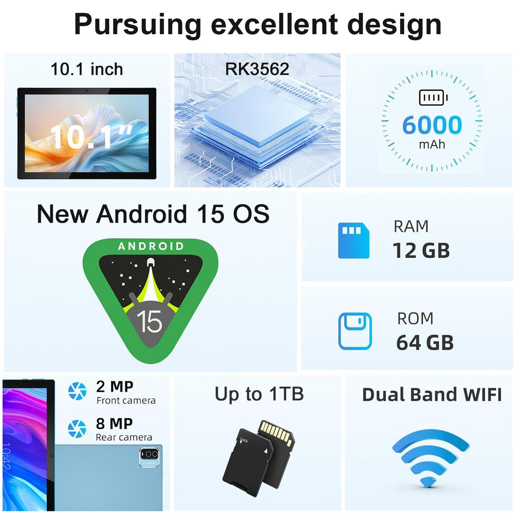 10 Inch Android Tablet 64GB 12GB RAM 6000mAh WiFi-6 K767