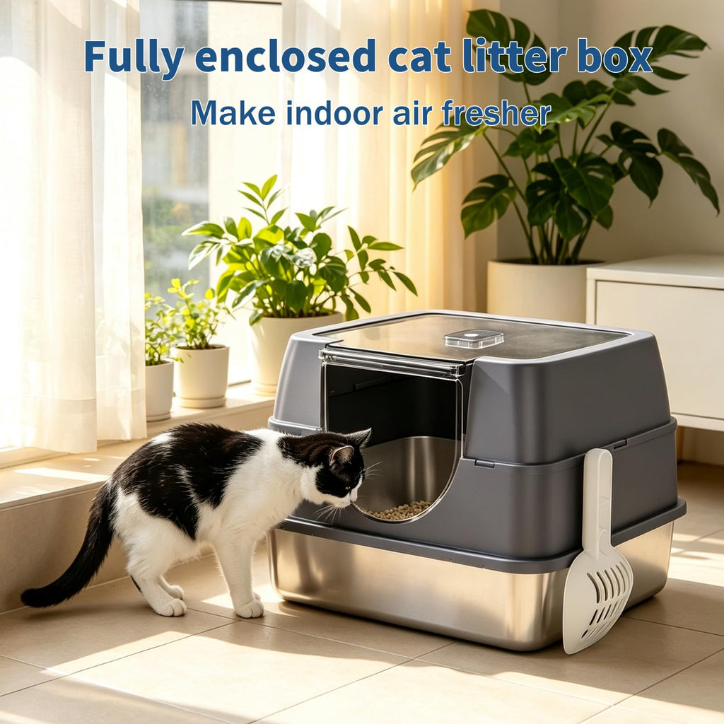 Fully Enclosed Stainless Steel Cat Litter Box A75505