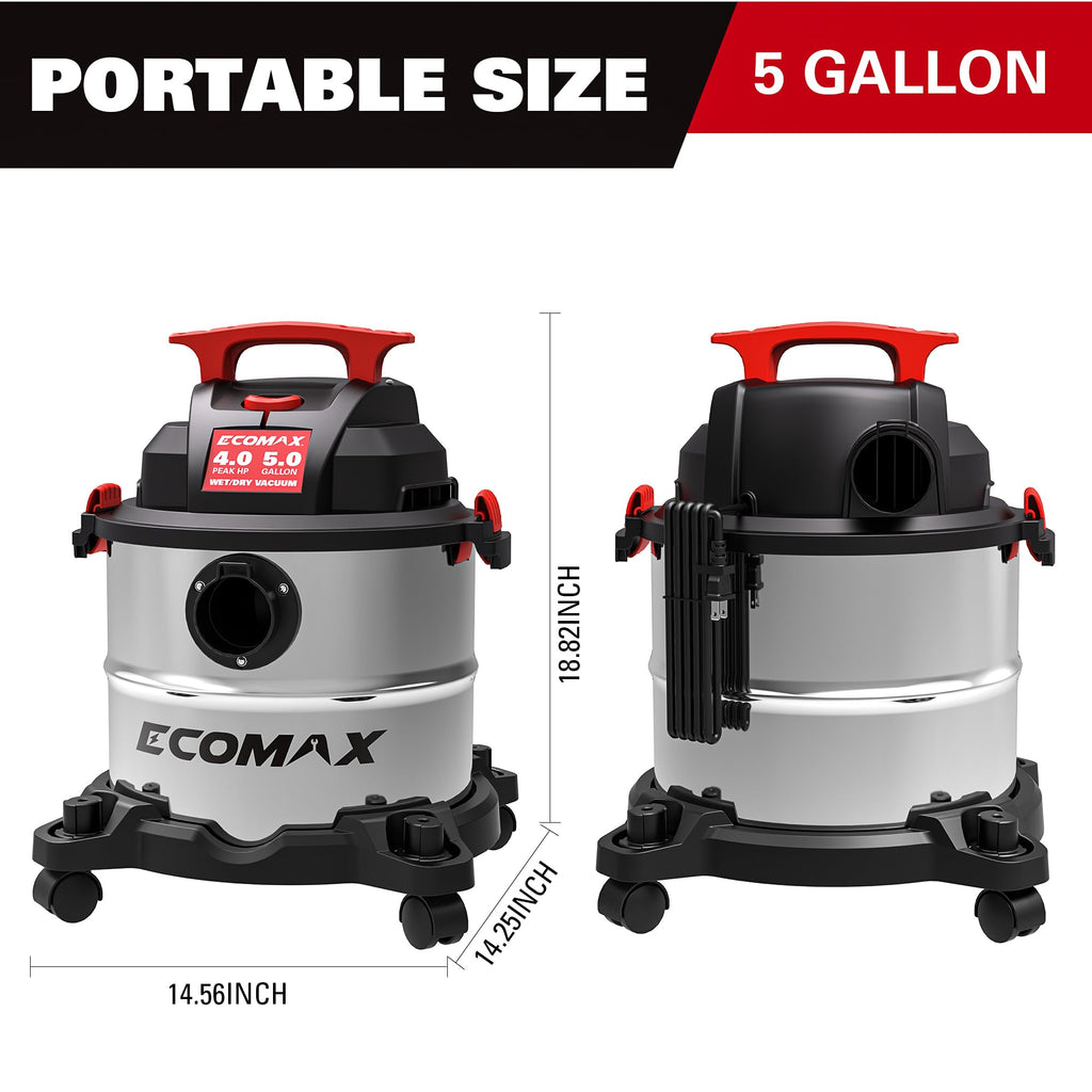 Wet and Dry 5 Gallon 4 HP Stainless Steel Shop Vacuum E99158