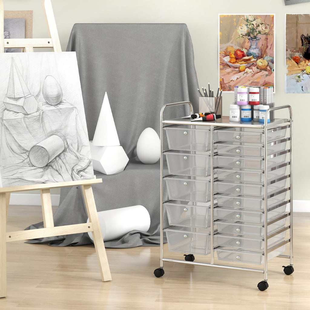 15 Drawer Rolling Storage Cart with Metal Frame W520444