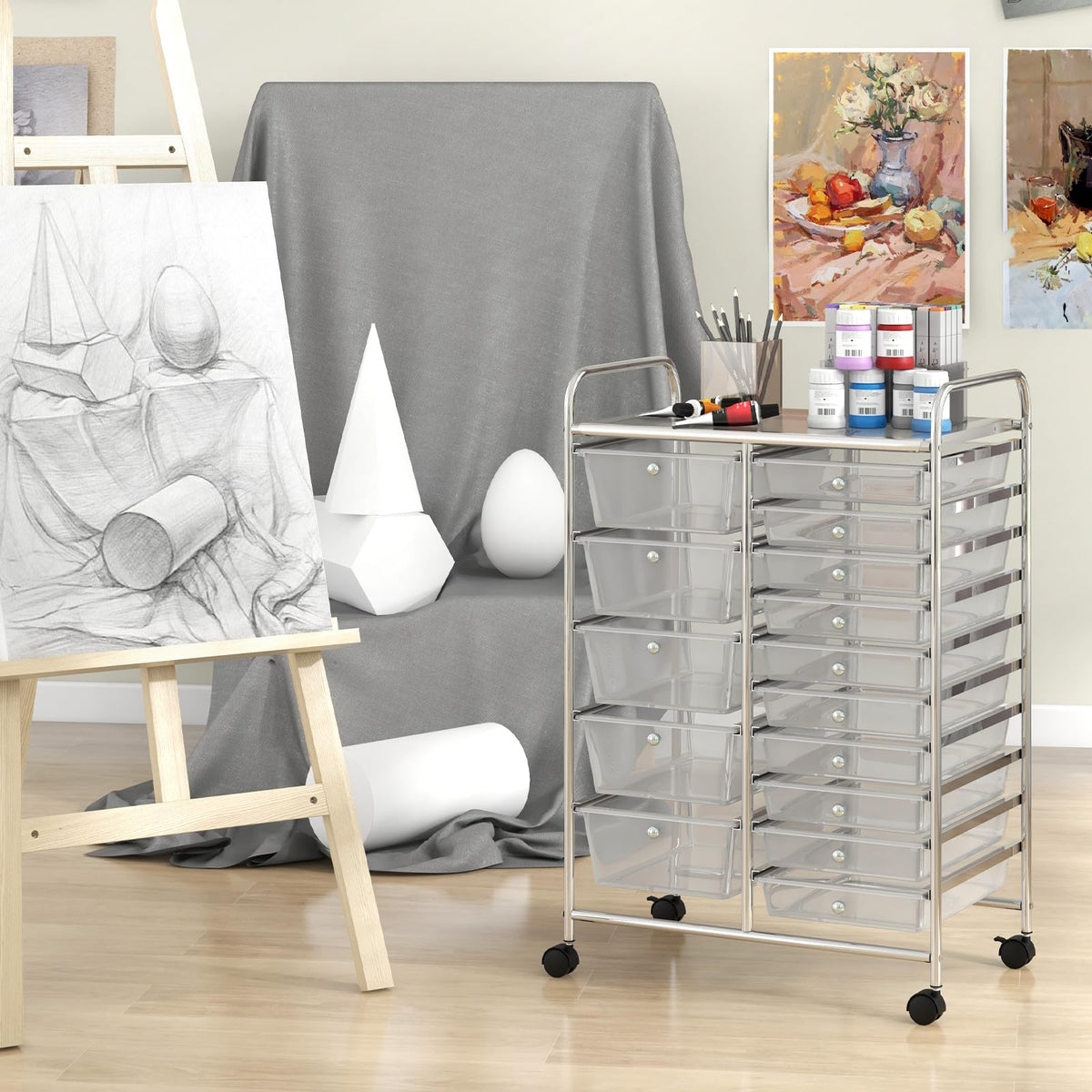 15 Drawer Rolling Storage Cart with Metal Frame W520444