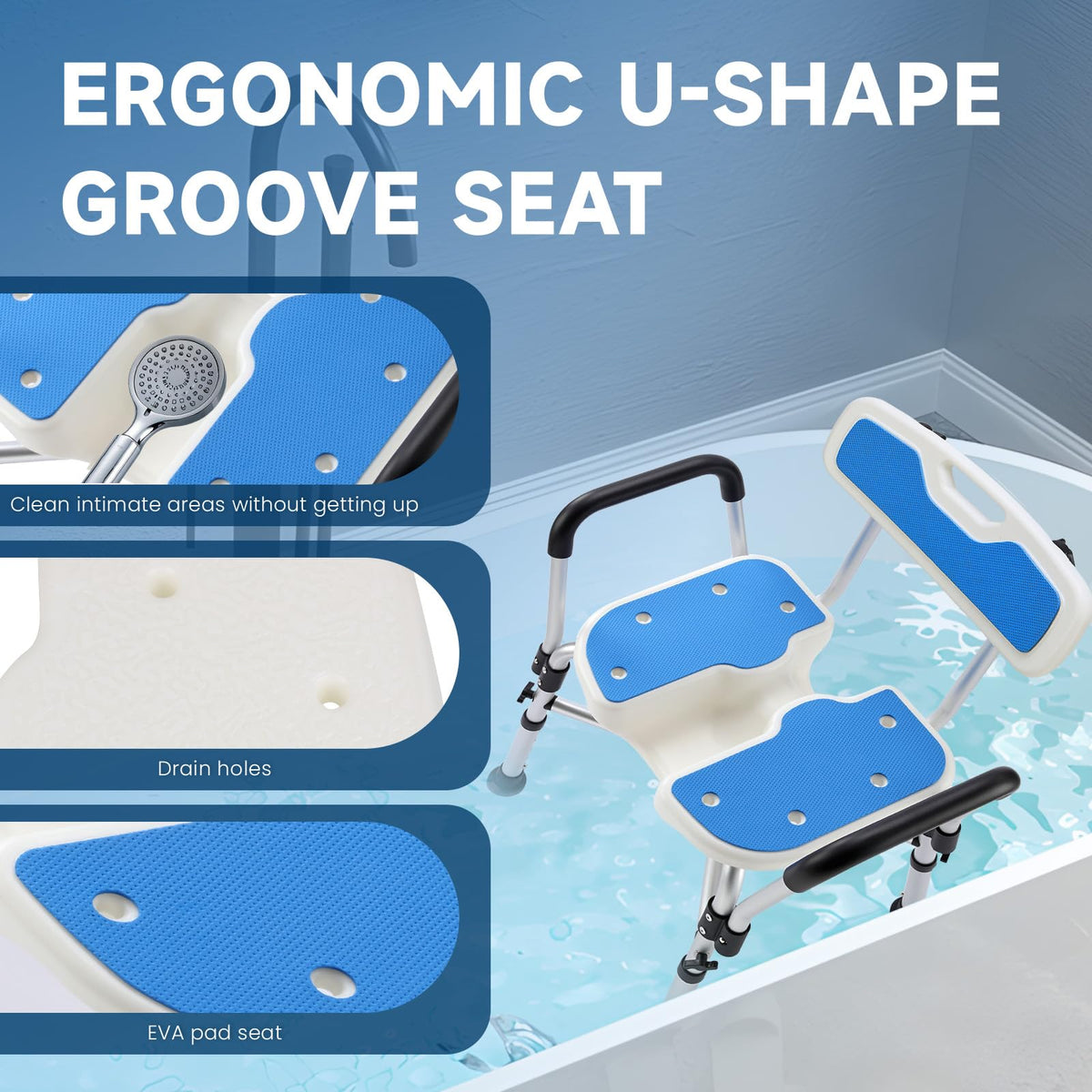 U-Shaped Shower Chair with Arms & Back O841
