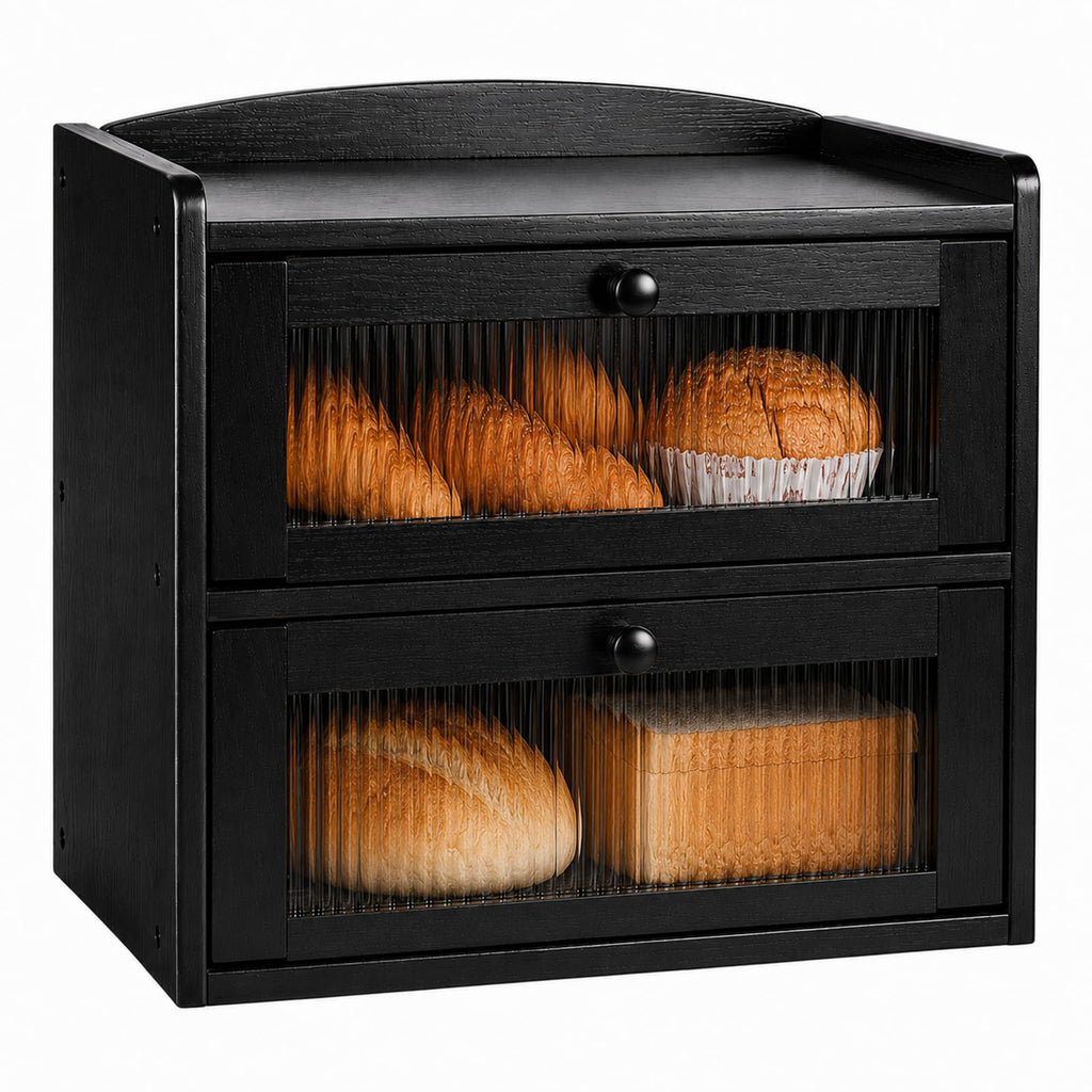 Wooden 2-Tier Bread Box with Window Y743