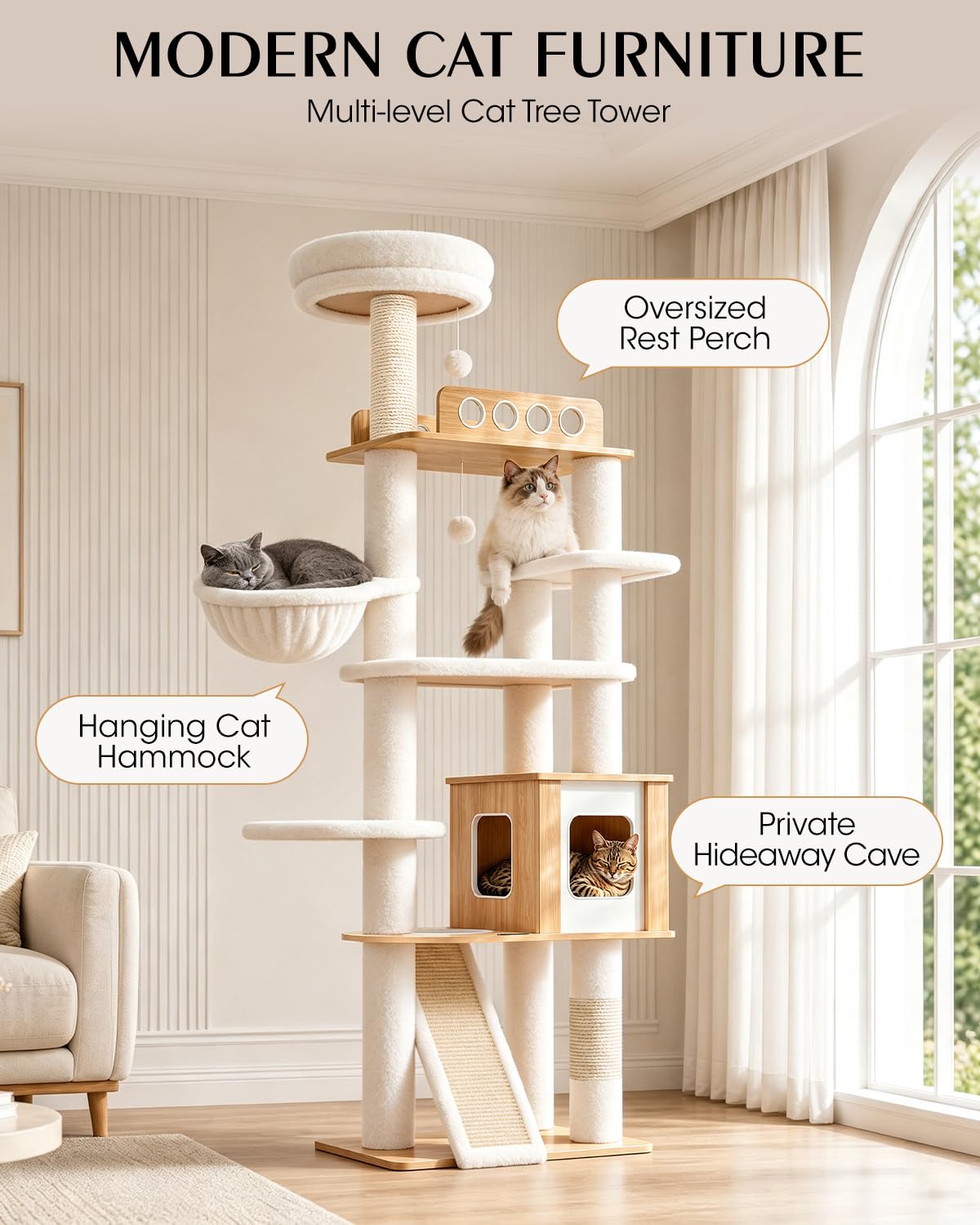 70" Wood Cat Tree for Large Cats Y646