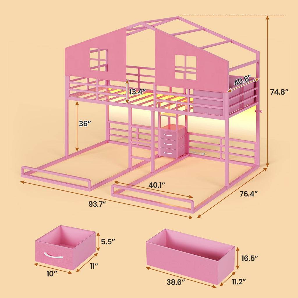 Triple Bunk Bed Twin Over Twin with Storage O95500