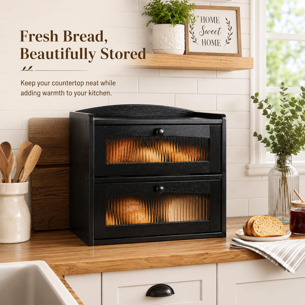 Wooden 2-Tier Bread Box with Window Y743