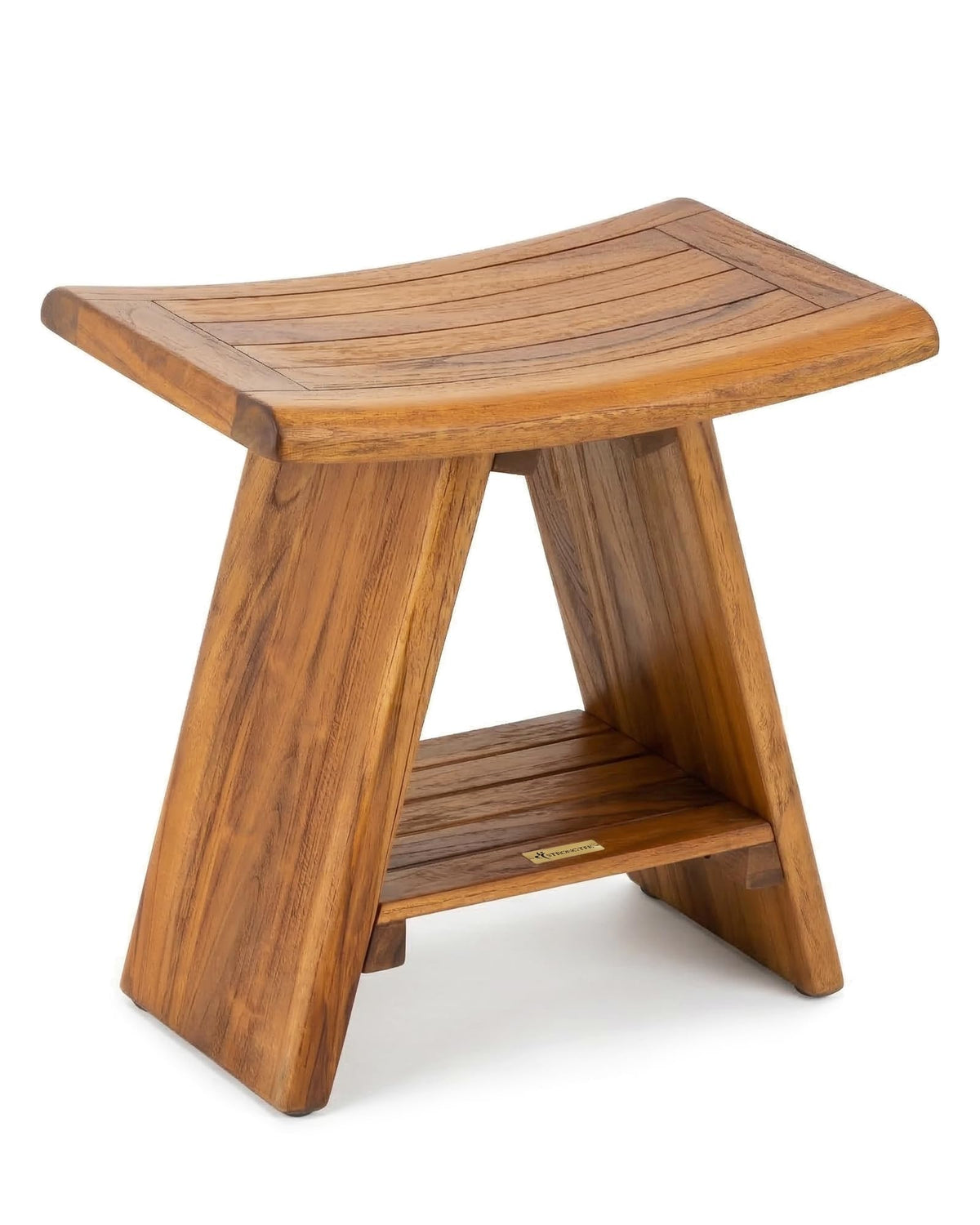 Teak Shower Stool with Shelf, 18 in, 400 lb Capacity Y613