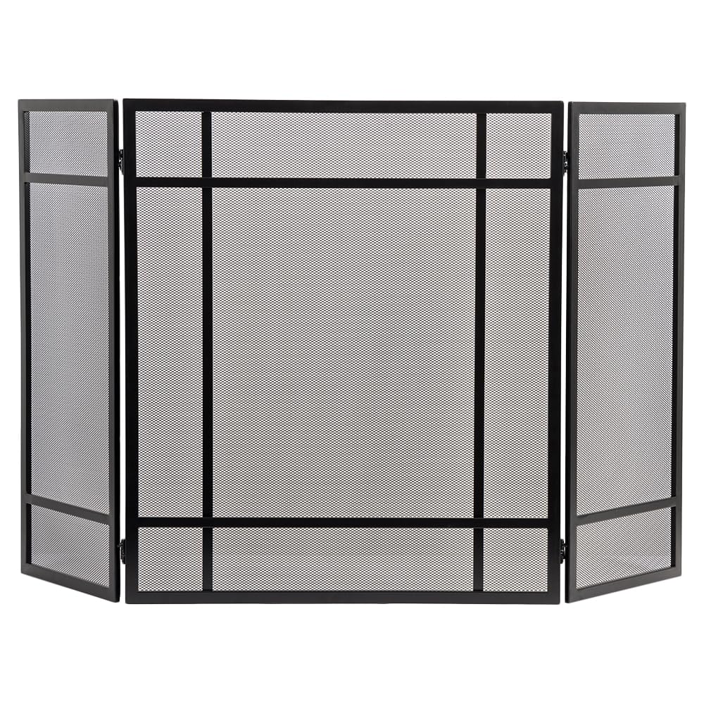 Black 3-Panel Steel Mesh Trifold Fireplace Screen J5710