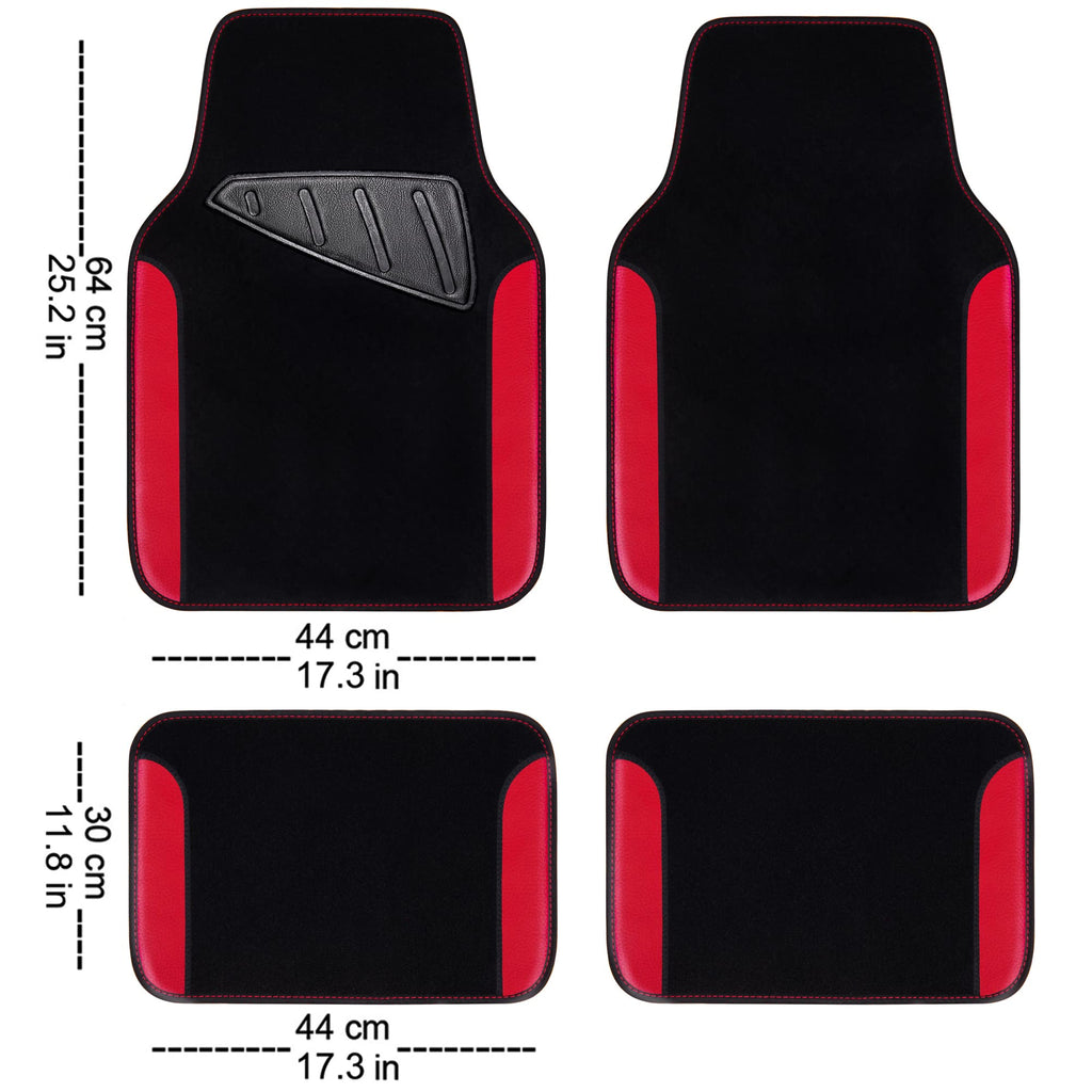 3D Air Mesh Car Seat Covers Full Sets with 4Pcs Floor Mats and Steering Wheel Cover Black Red P1203