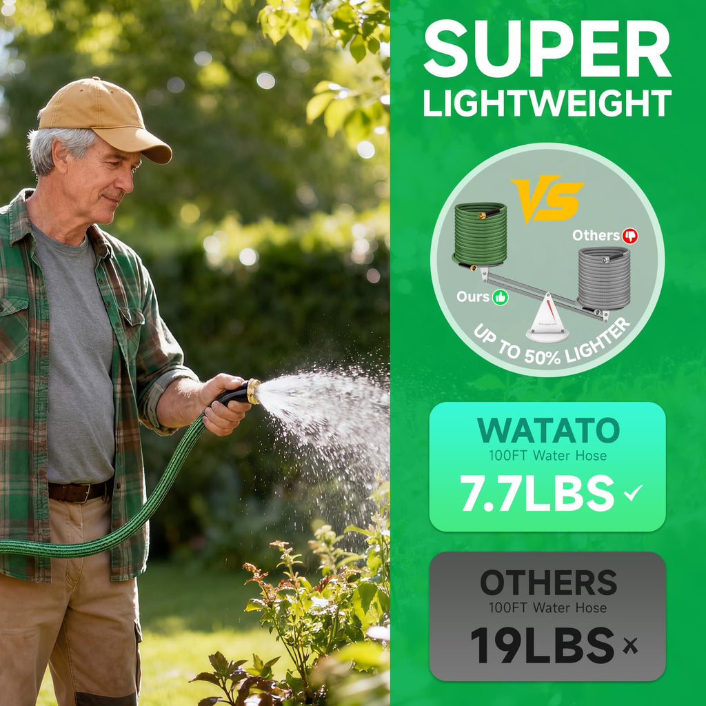 100FT Non-Expandable Kink-Free Garden Hose with Spray Nozzle F341