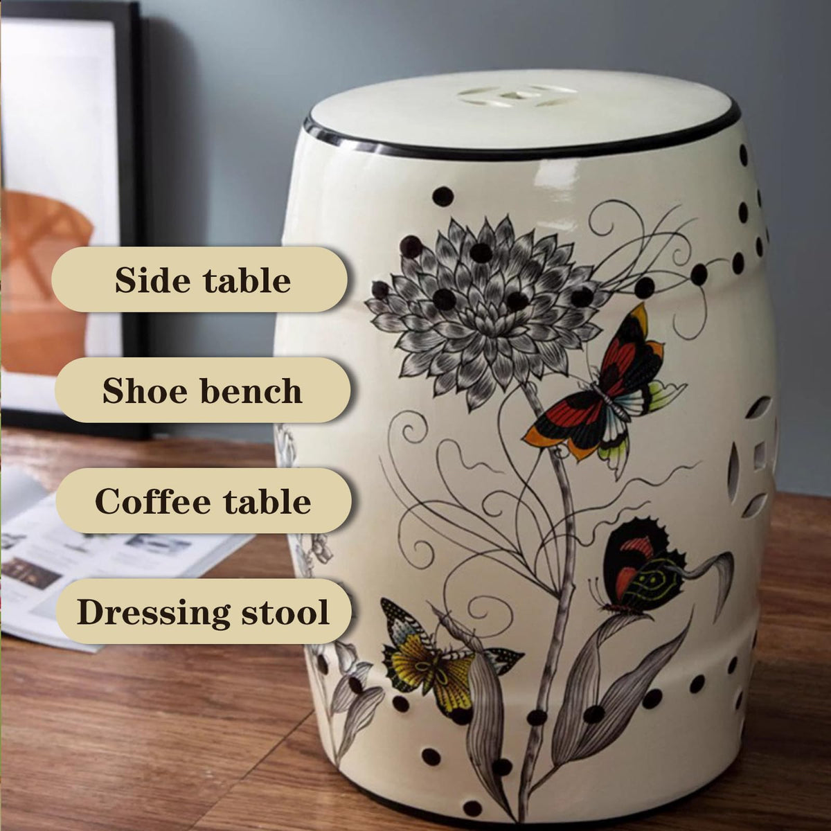 Glazed Ceramic Decorative Garden Stool 28x28x46cm S282