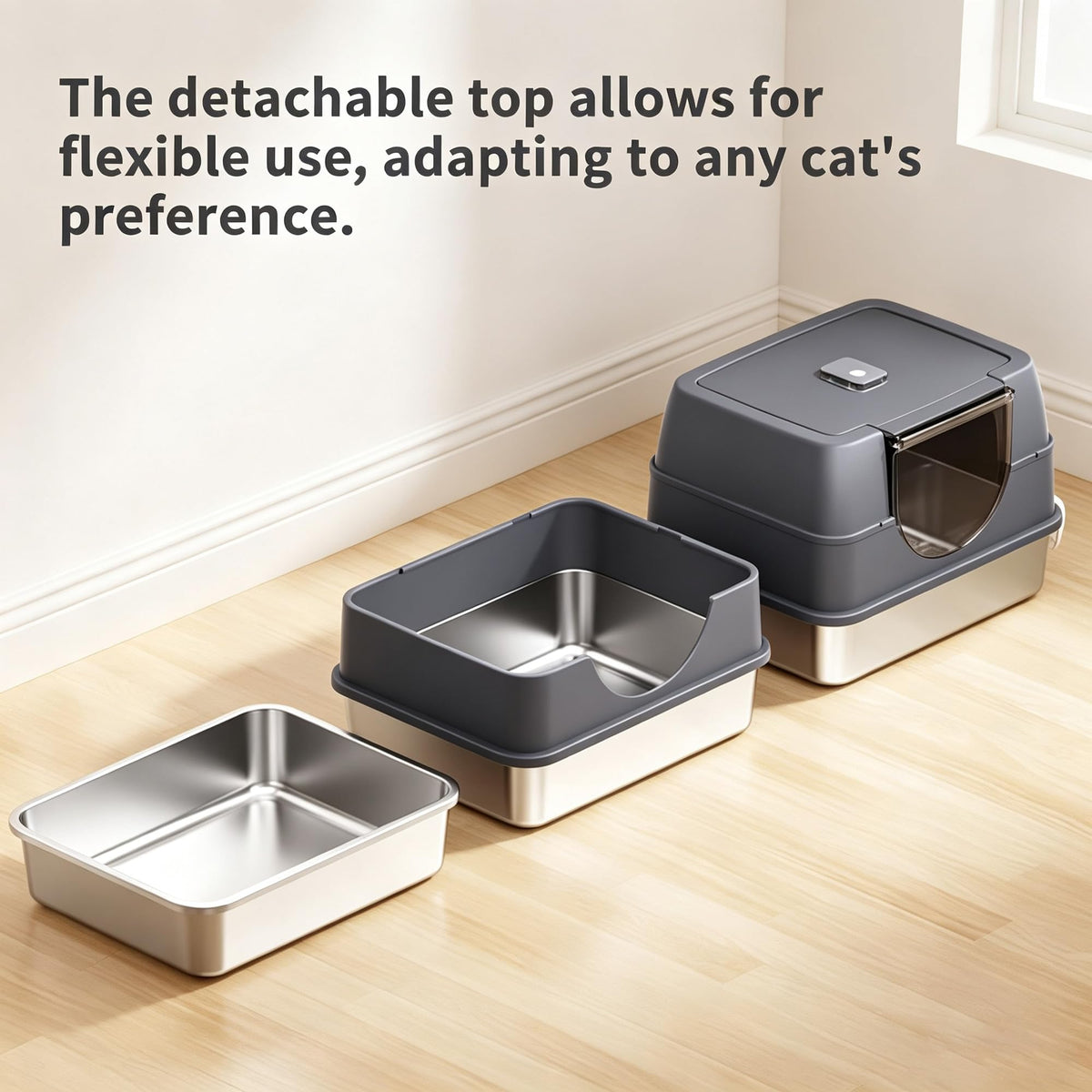 Fully Enclosed Stainless Steel Cat Litter Box A75505