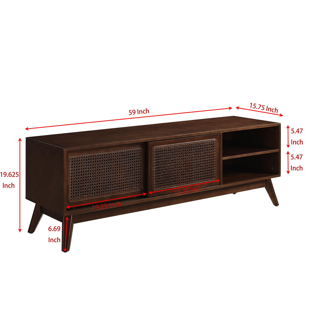 Rattan TV Stand for 65 Inch TV with Sliding Barn Door D34958