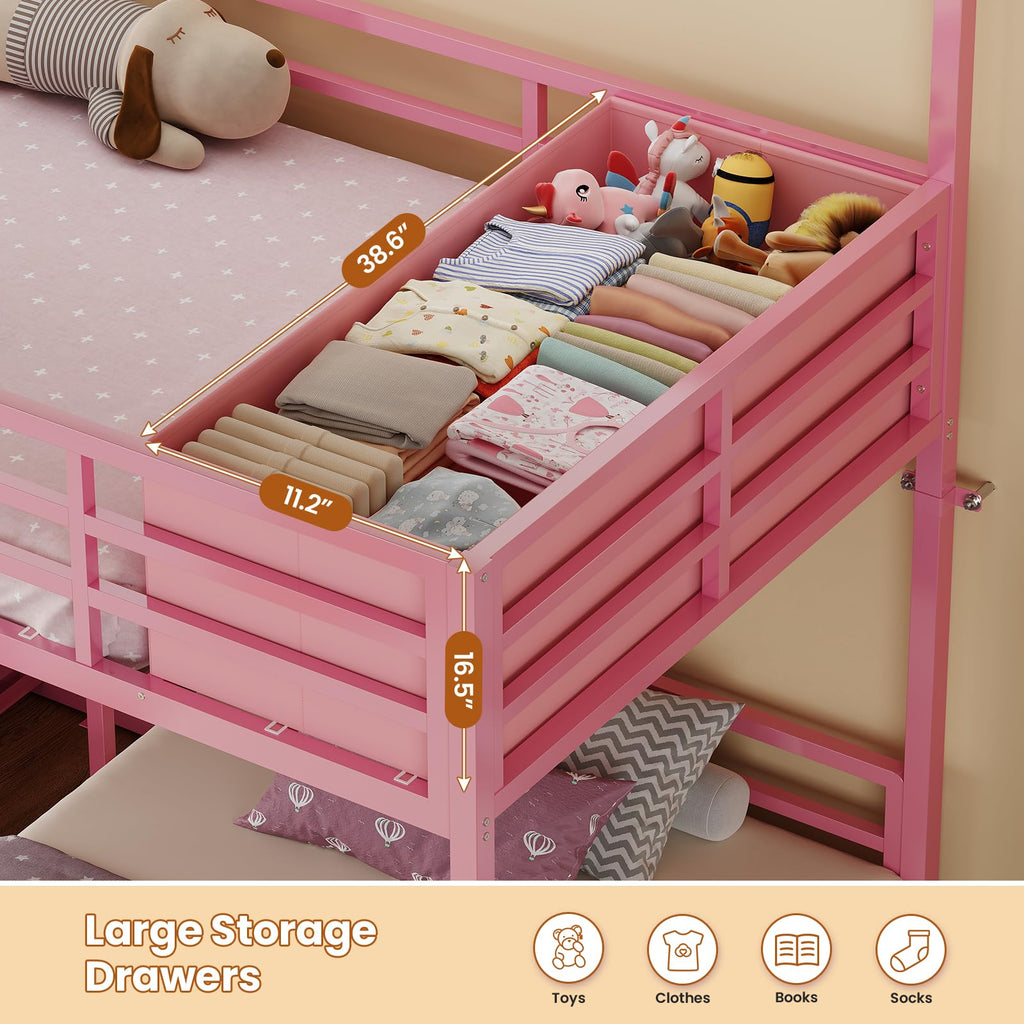 Triple Bunk Bed Twin Over Twin with Storage O95500