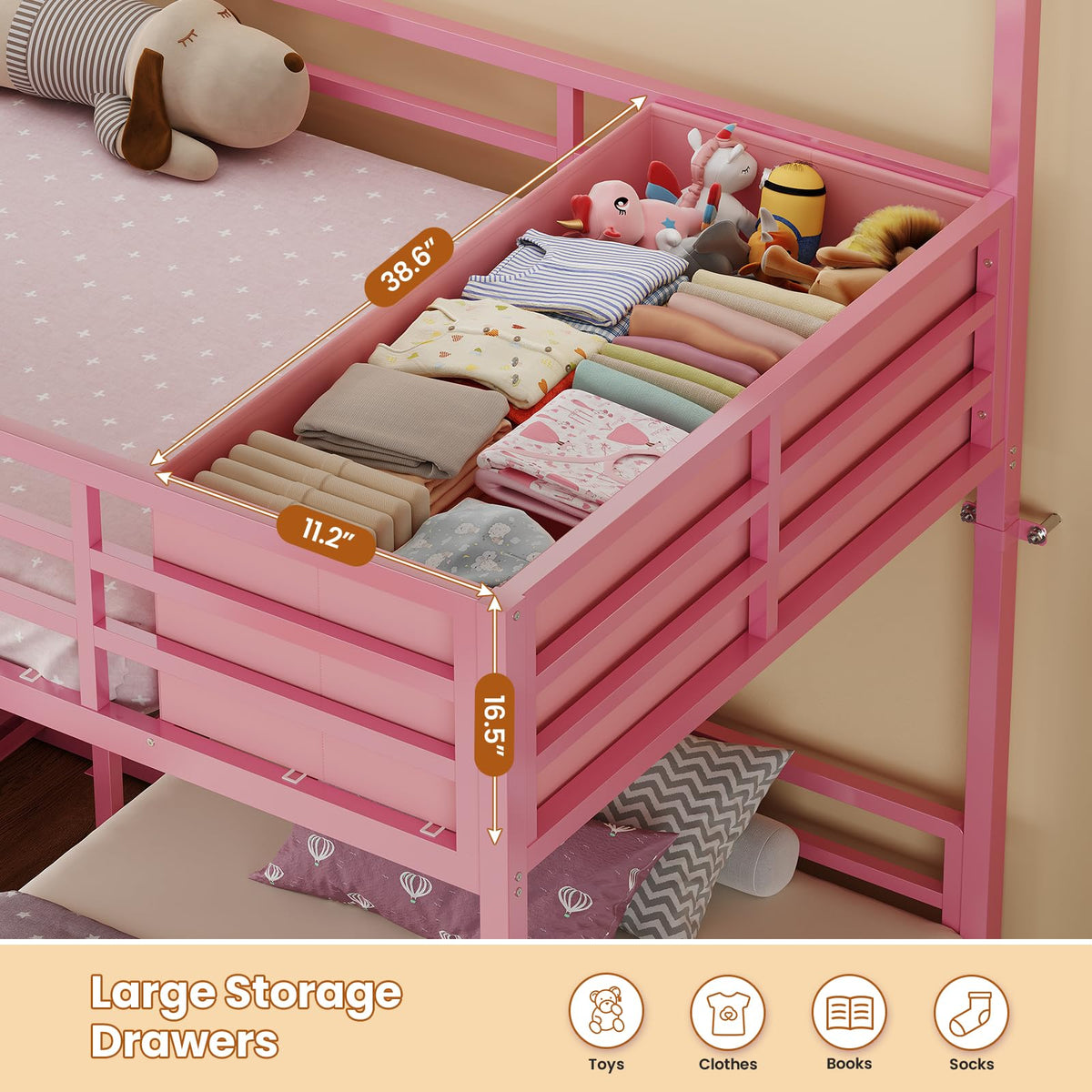 Triple Bunk Bed Twin Over Twin with Storage O95500