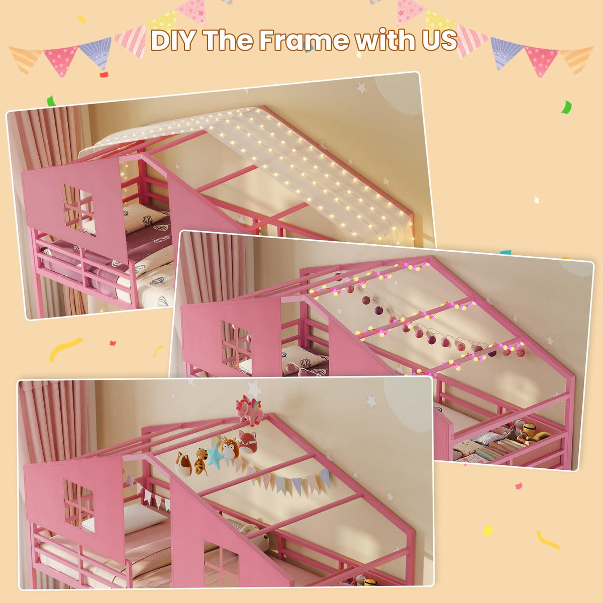 Triple Bunk Bed Twin Over Twin with Storage O95500