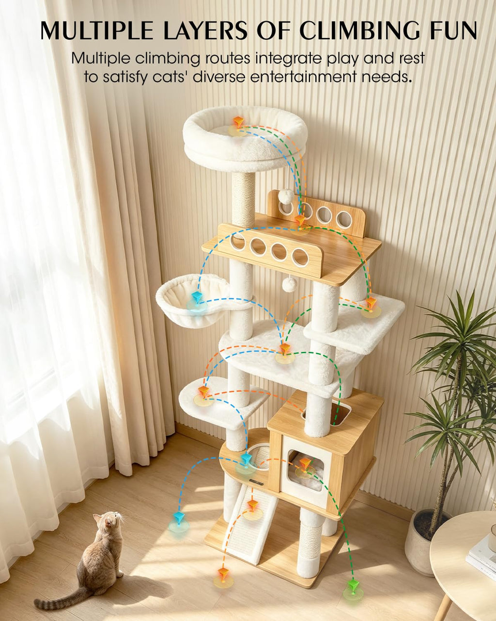 70" Wood Cat Tree for Large Cats Y646