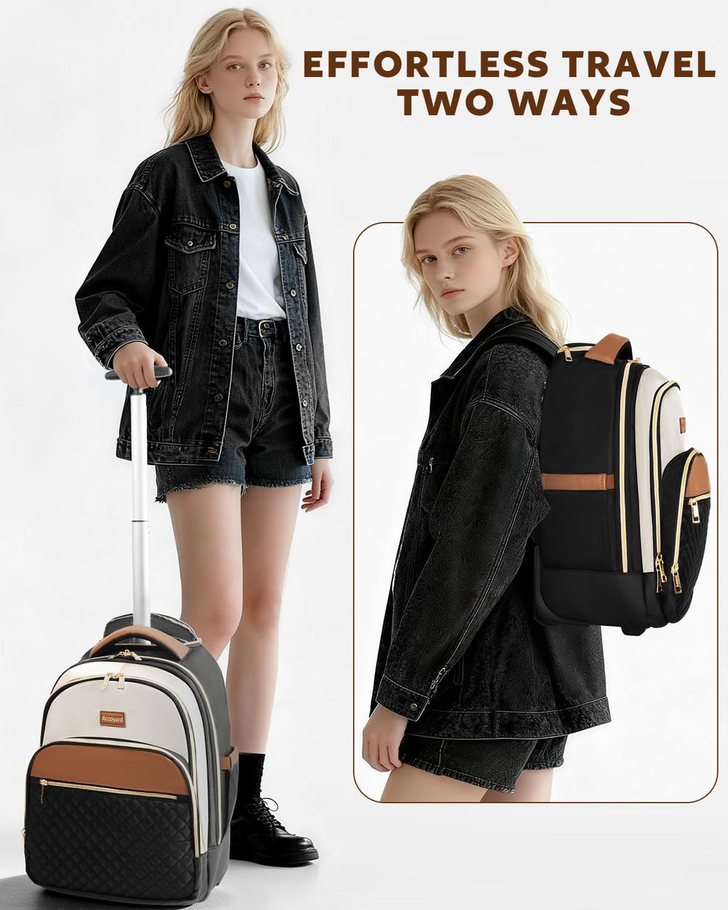 Small Lightweight Water Resistant Rolling Backpack W5284