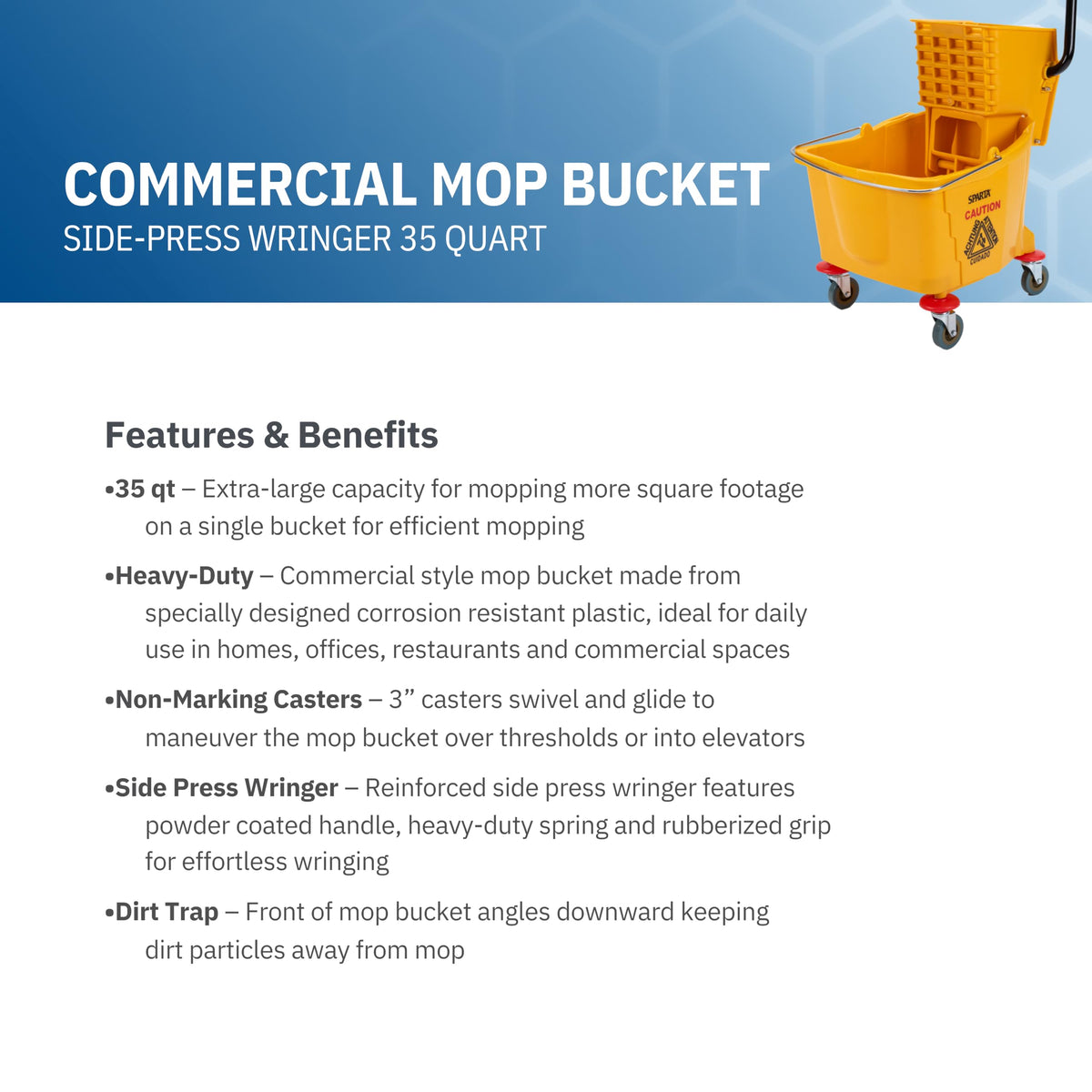 35-Quart Commercial Mop Bucket with Side-Press Wringer T4666