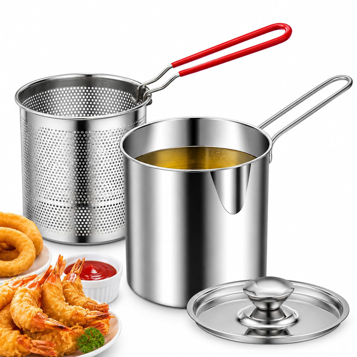 Stainless Steel 3 Piece Deep Fryer Set D42344