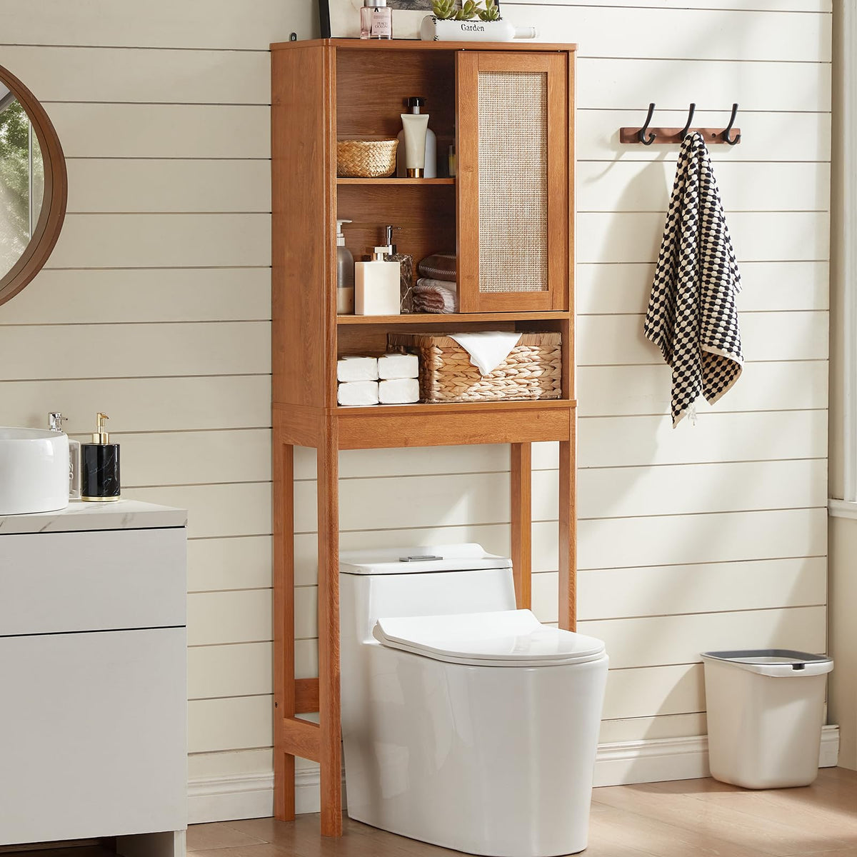 68" Over the Toilet Storage Cabinet with Rattan Sliding Door G2512
