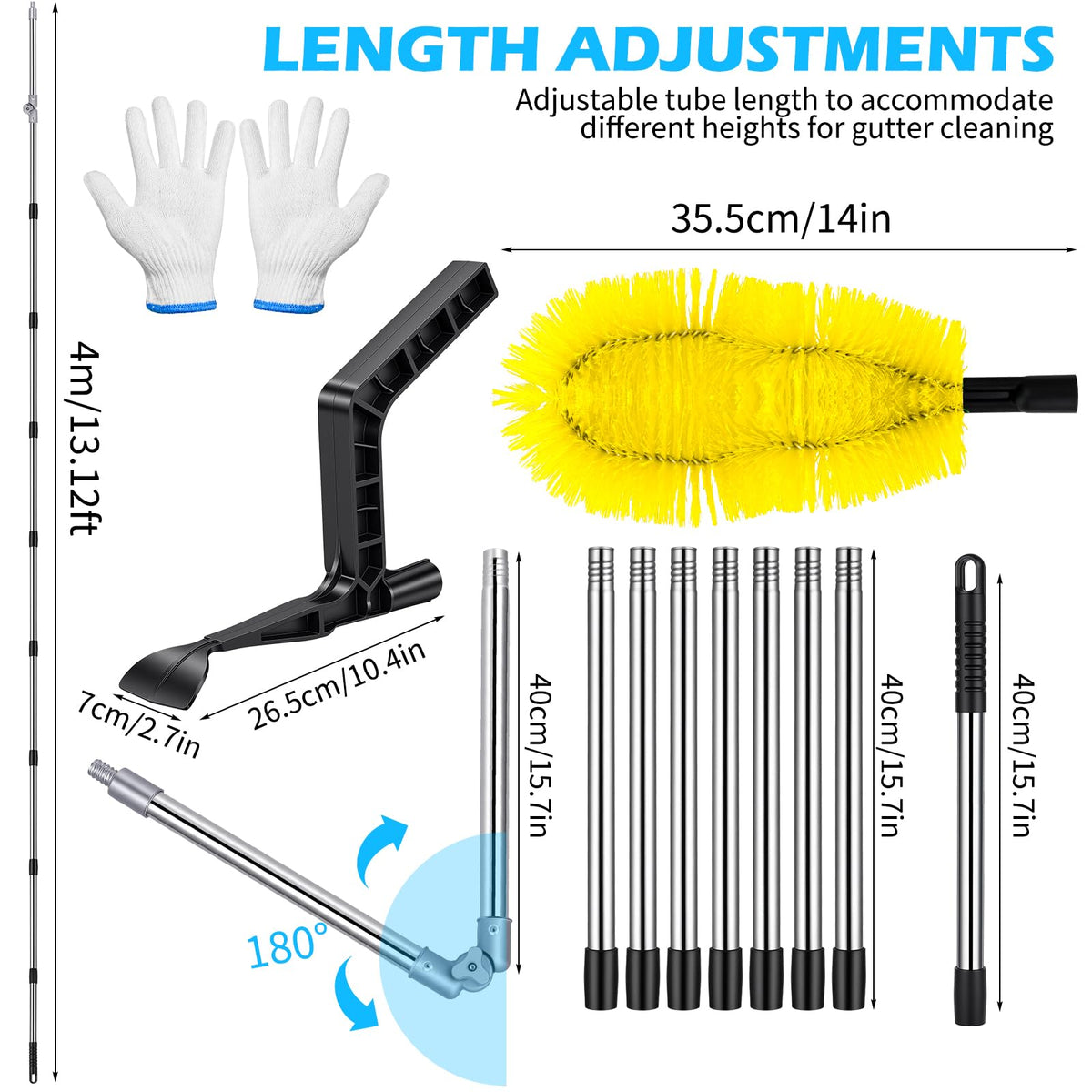 13FT Adjustable Gutter Cleaning Brush Kit with Shovel R103319
