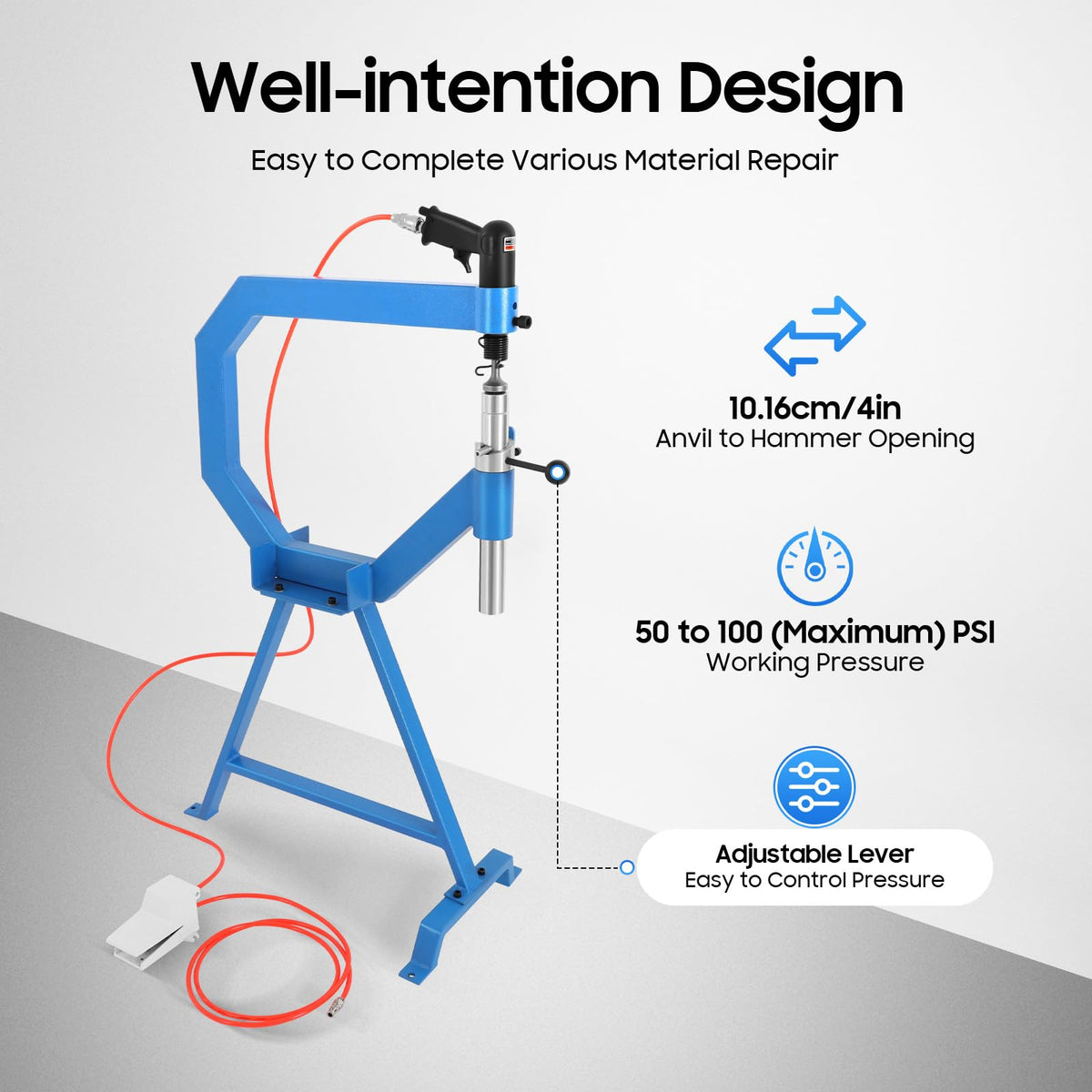 Pneumatic Planishing Hammer Metal Shrinker Stretcher with Stand & Pedal Y98855