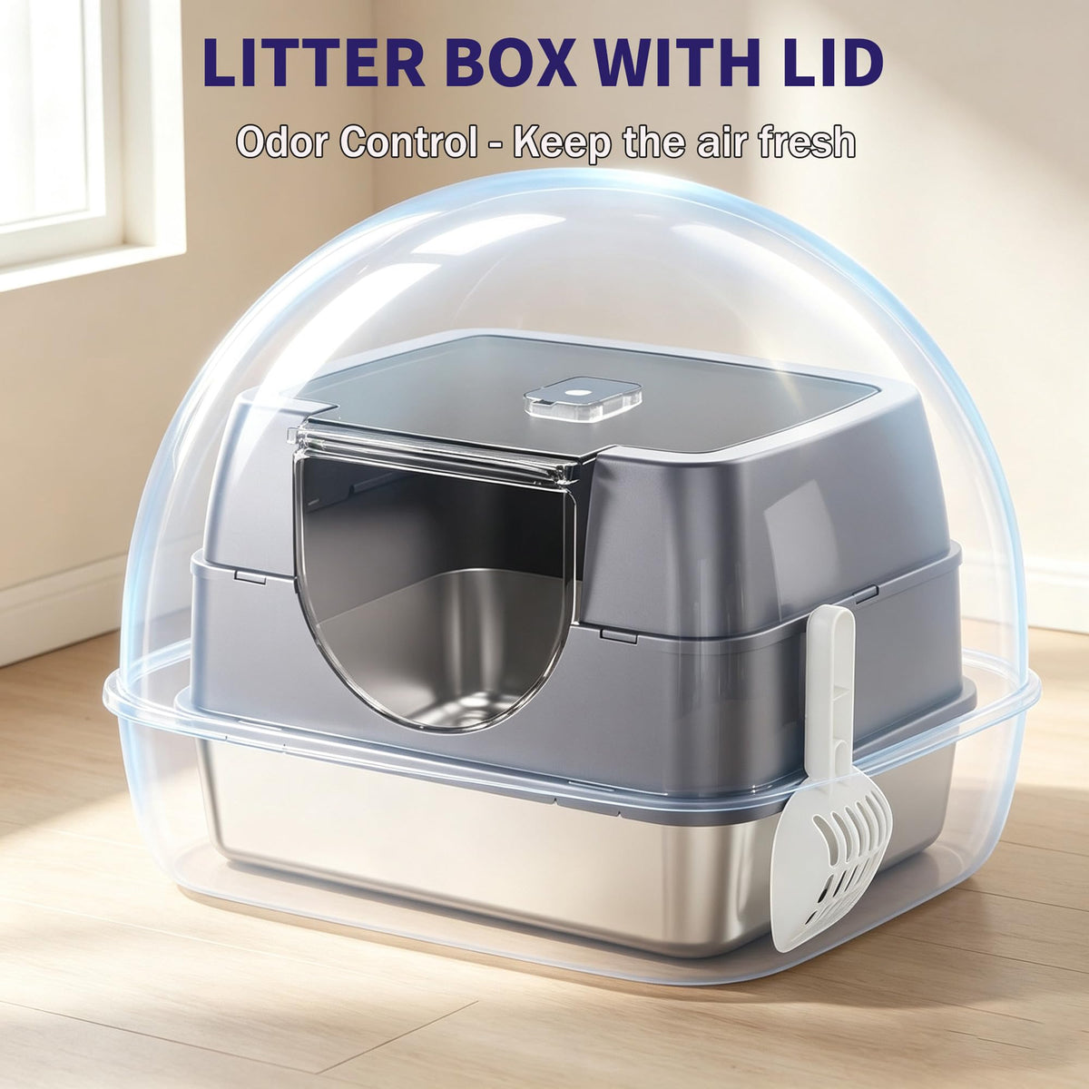 Fully Enclosed Stainless Steel Cat Litter Box A75505