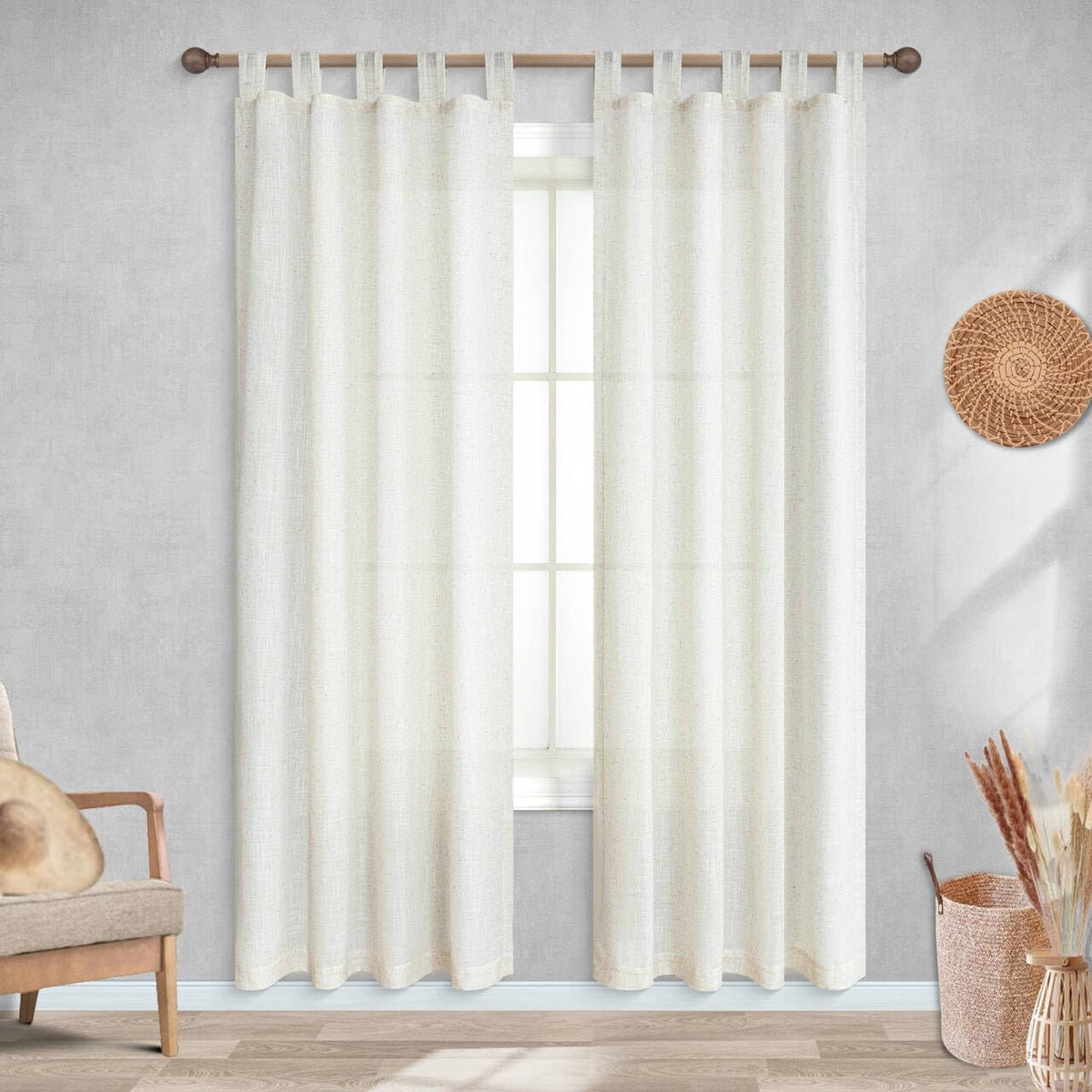 78 Inch Sheer Linen Curtains, 52" W x 78" L 2 Panels Set, Cream E717