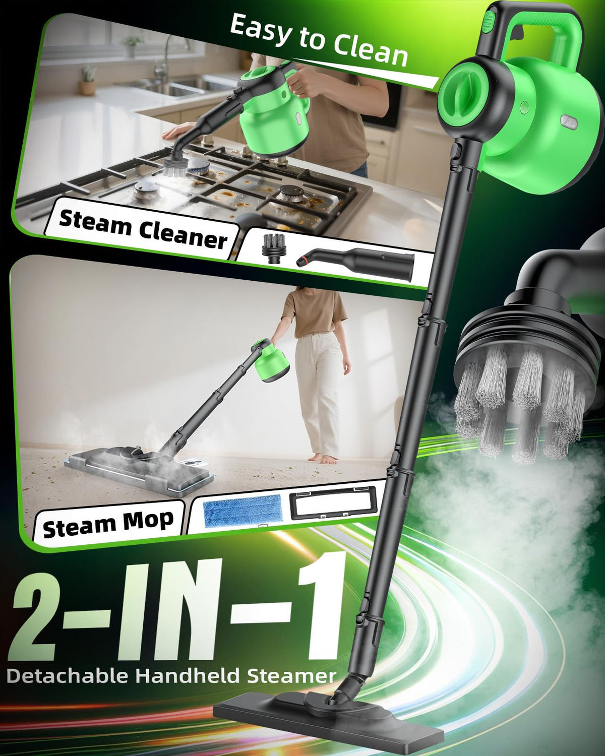 1400W 12-in-1 Steam Mop with Detachable Handheld Steam Cleaner B56168