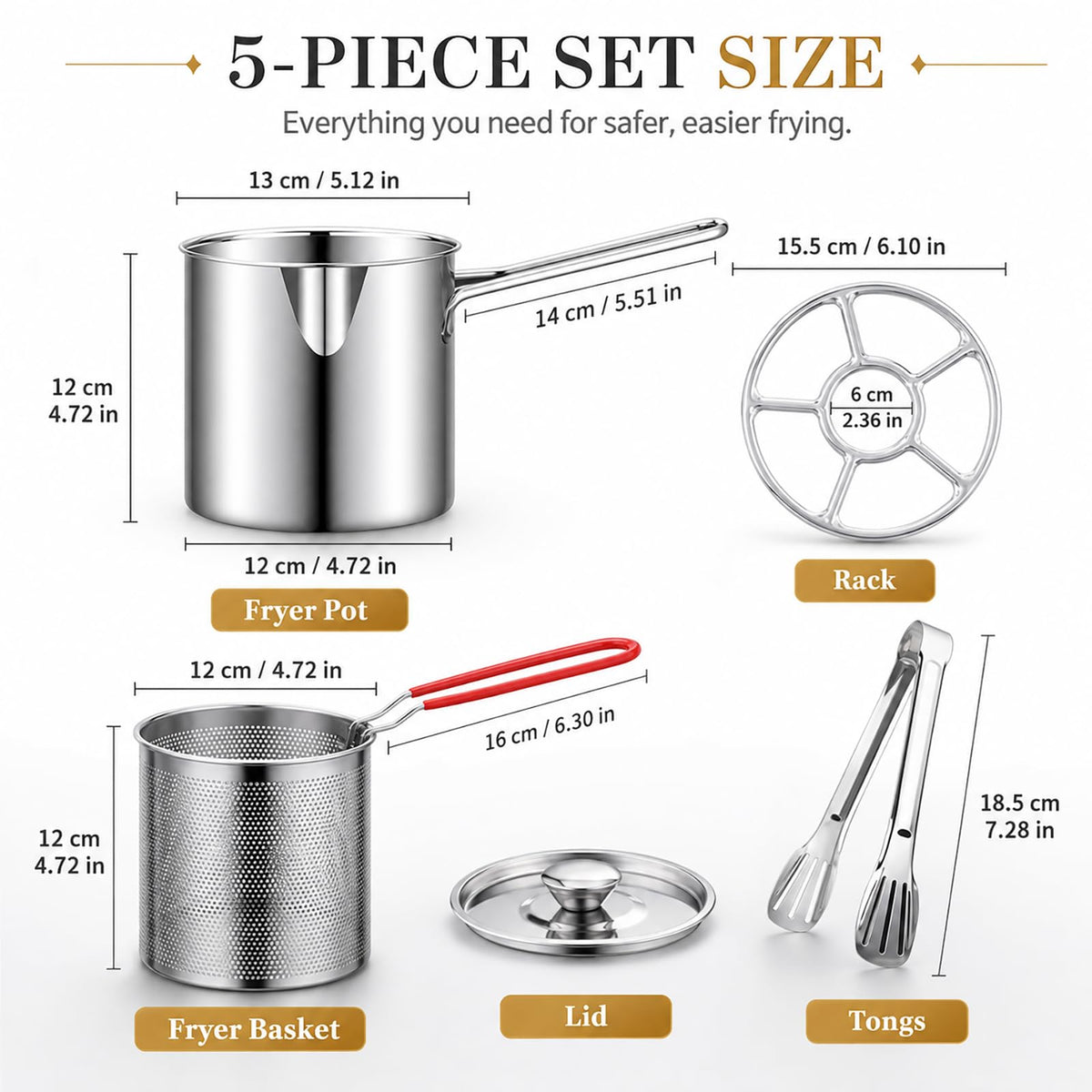 Stainless Steel 3 Piece Deep Fryer Set D42344