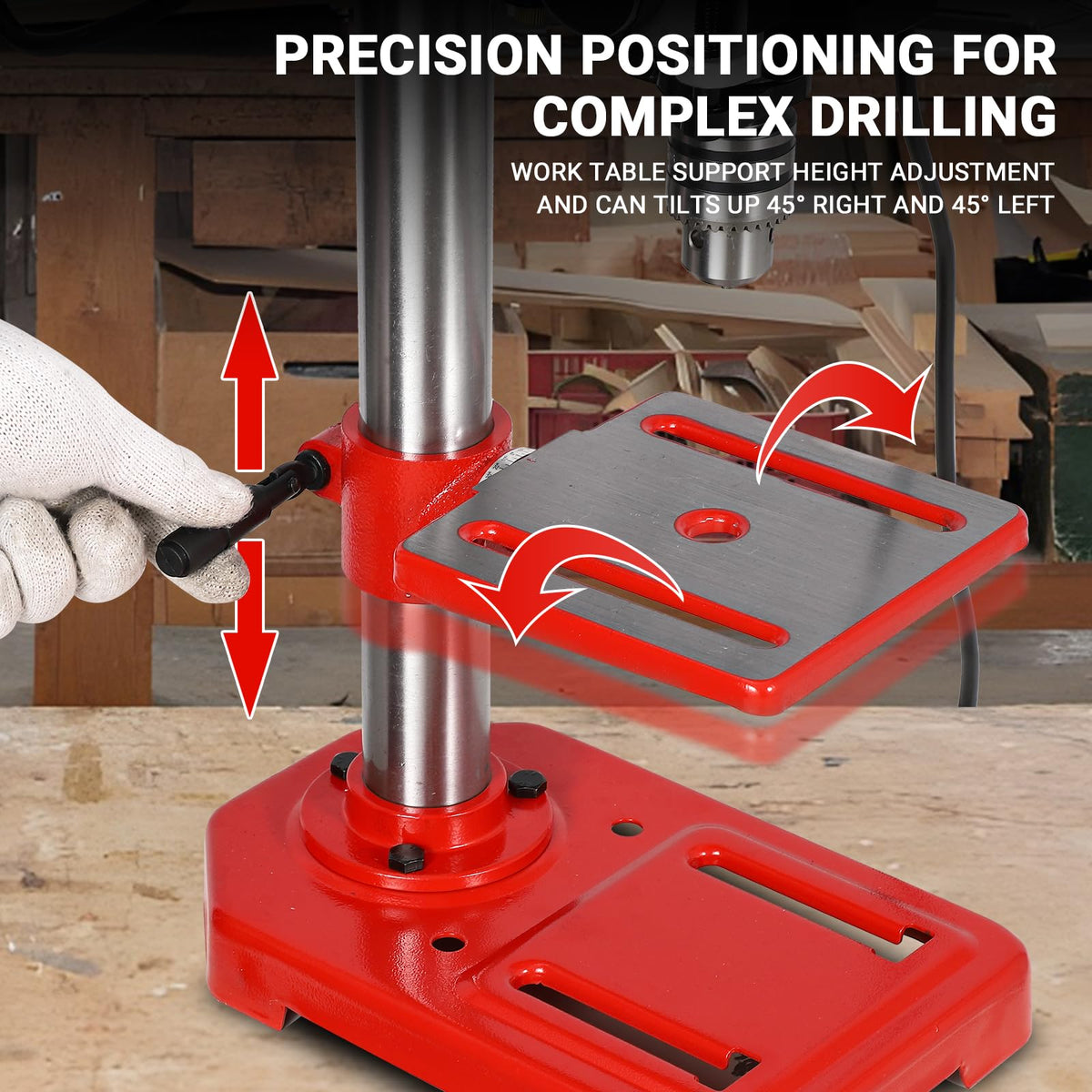 8" Benchtop Drill Press with 5 Adjustable Speeds and Tilting Worktable I5158