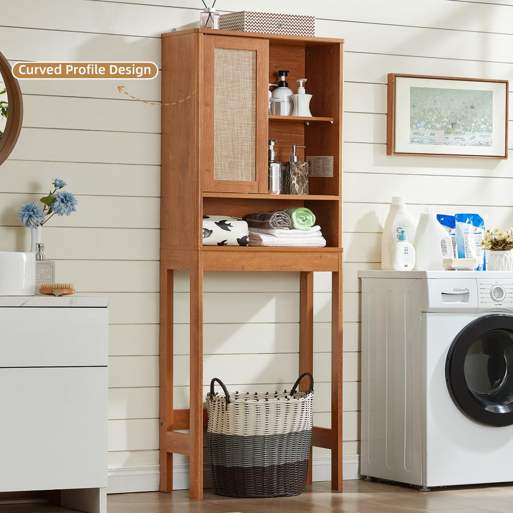68" Over the Toilet Storage Cabinet with Rattan Sliding Door G2512