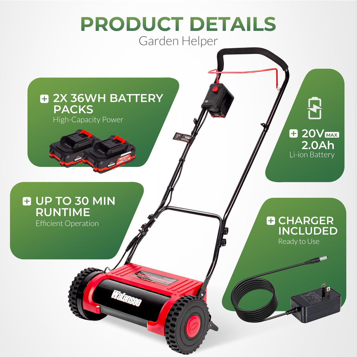 16-Inch Cordless Electric Reel Lawn Mower with 2 Batteries E655831