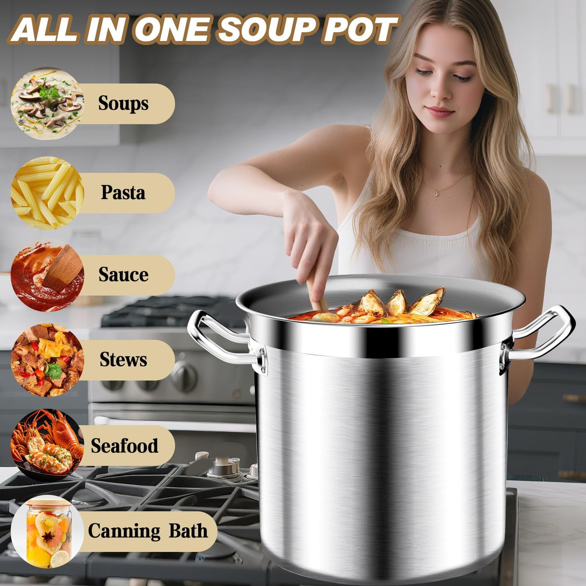 40QT Stainless Steel Stockpot with Lid P753