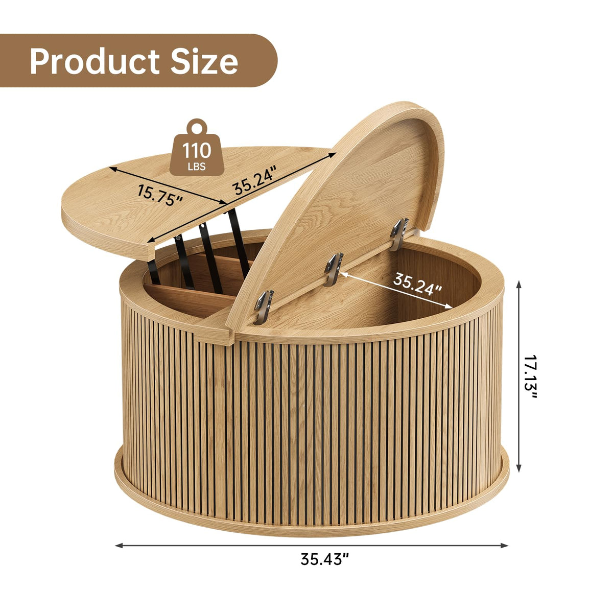 Round Lift Top Coffee Table with Storage J257406