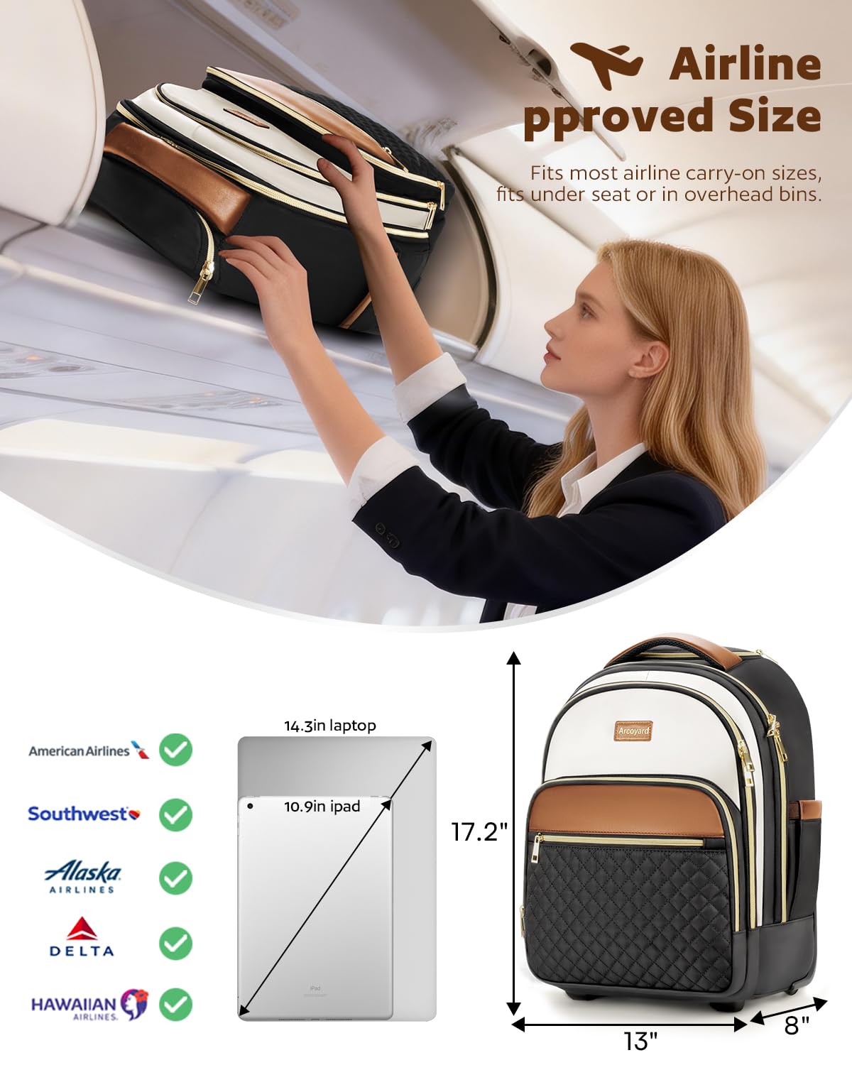 Small Lightweight Water Resistant Rolling Backpack W5284