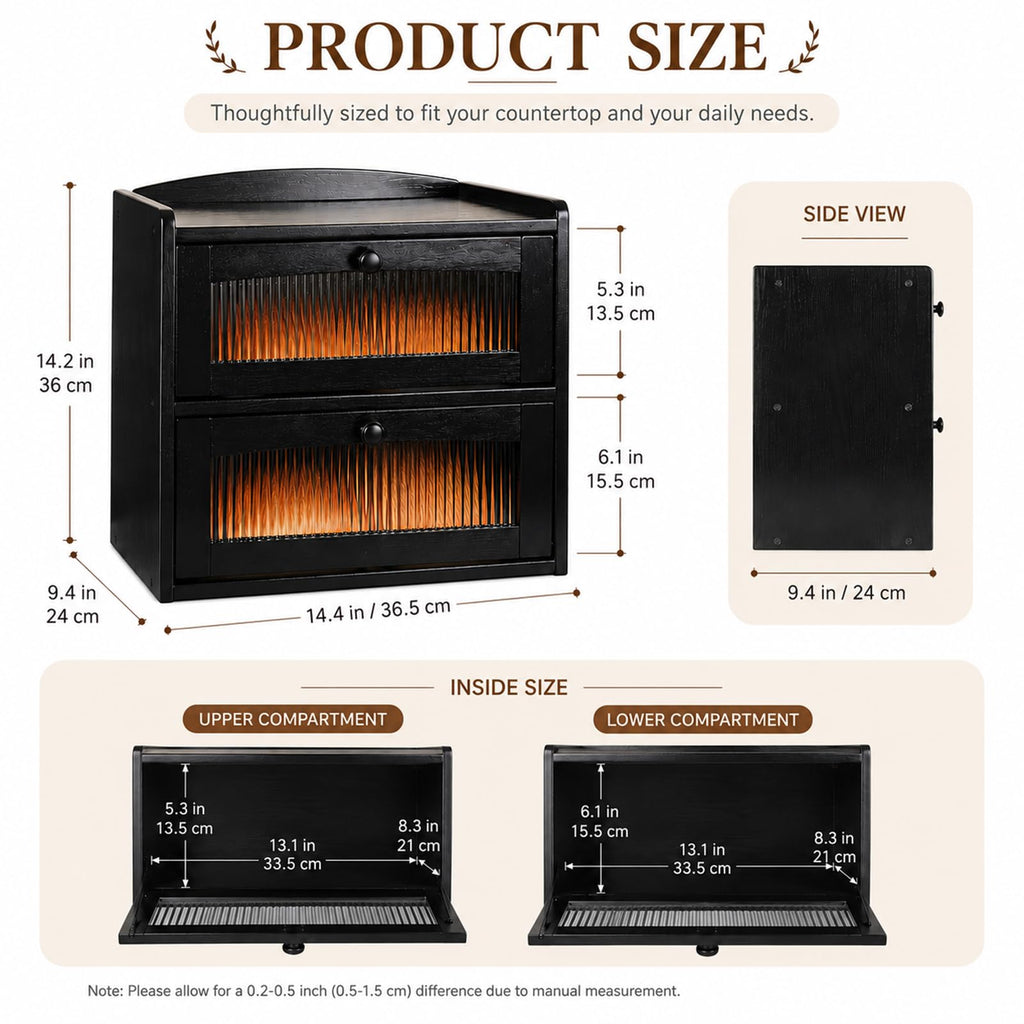 Wooden 2-Tier Bread Box with Window Y743
