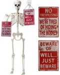 5.4 ft Posable Skeleton with 2 Pack Metal Signs P316