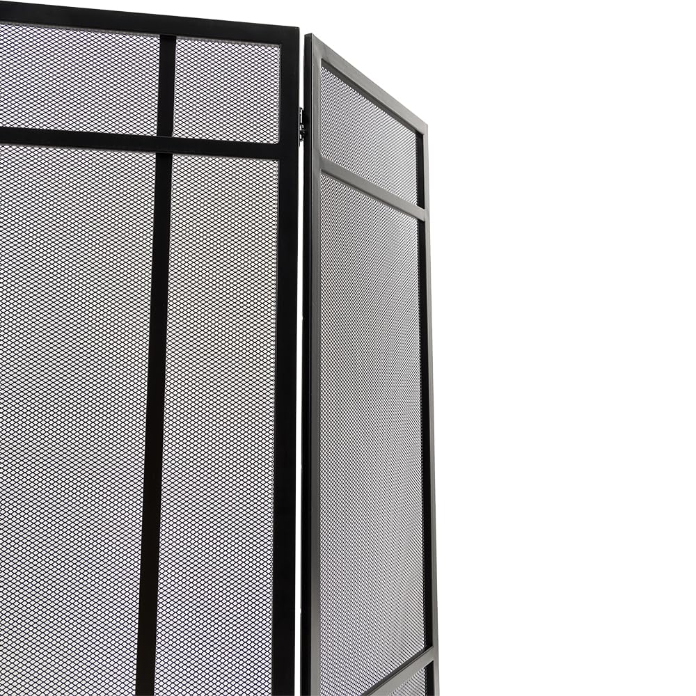 Black 3-Panel Steel Mesh Trifold Fireplace Screen J5710