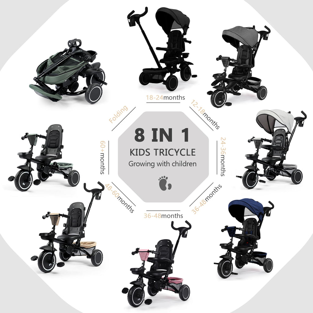 8 in 1 Toddler Tricycle with Push Handle U7549