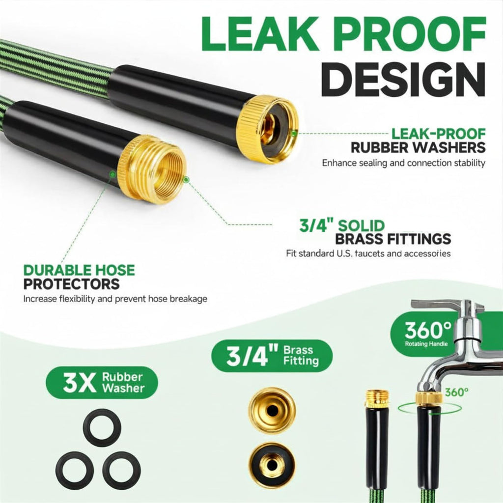 100FT Non-Expandable Kink-Free Garden Hose with Spray Nozzle F341
