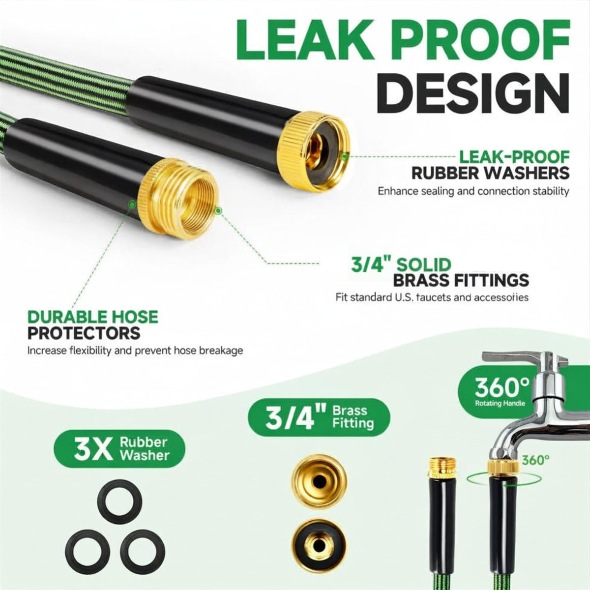 100FT Non-Expandable Kink-Free Garden Hose with Spray Nozzle F341