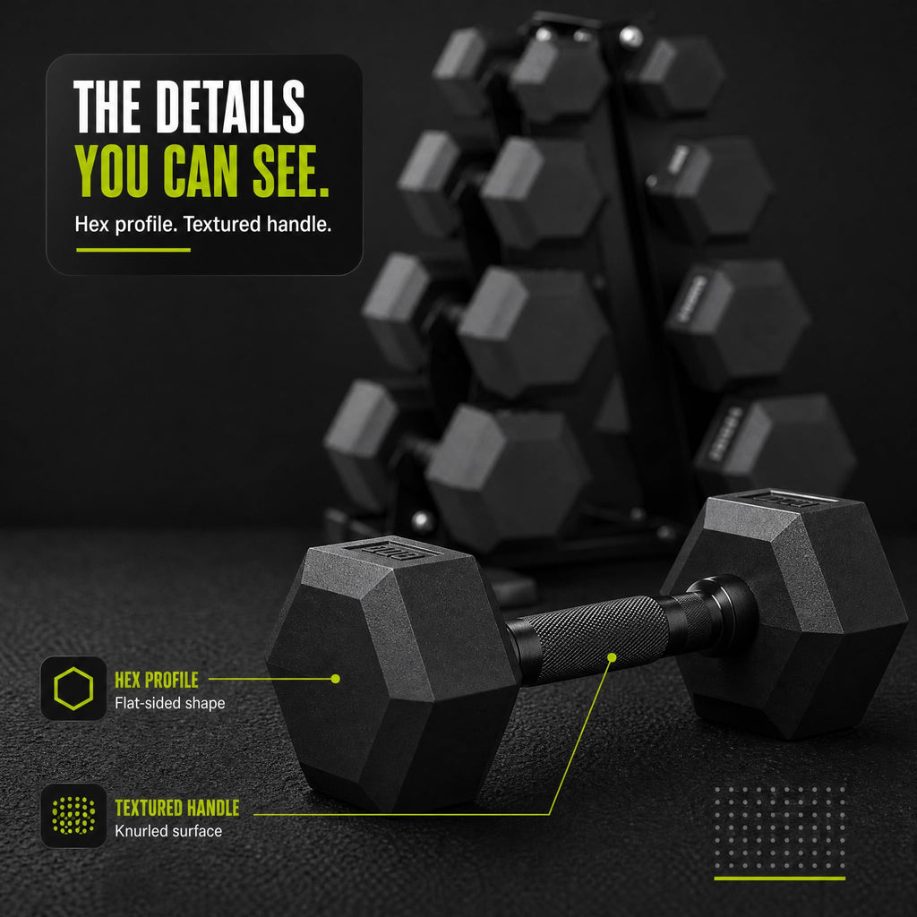 Rubber Coated Hex Dumbbell Weight Set with Rack H281