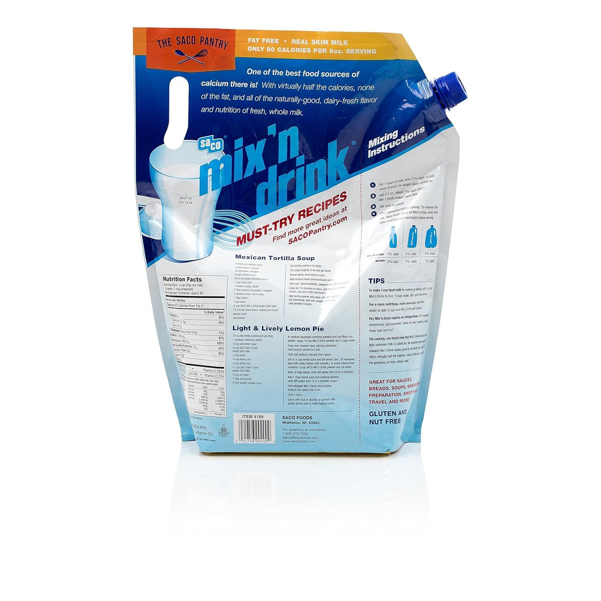 Instant Skim Milk, Fat-Free, High Calcium and Protein, Makes 20 Quarts C691852