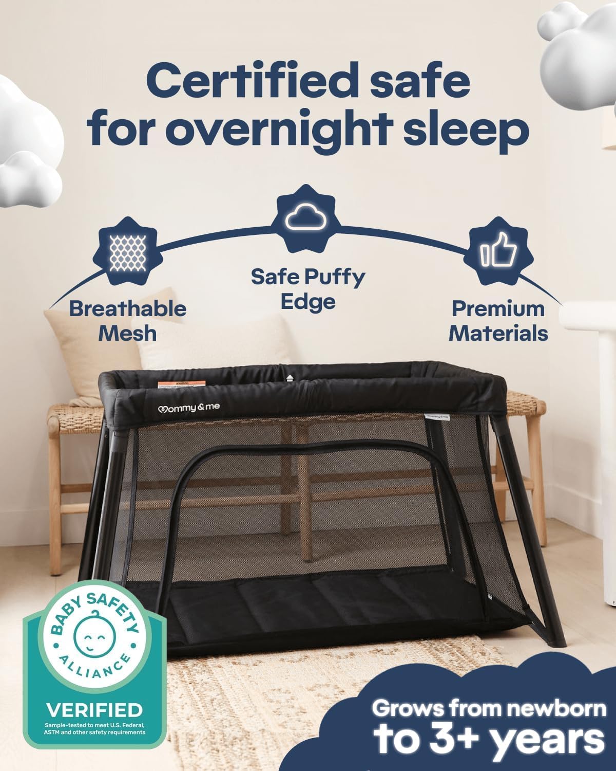 Black Travel Crib L112