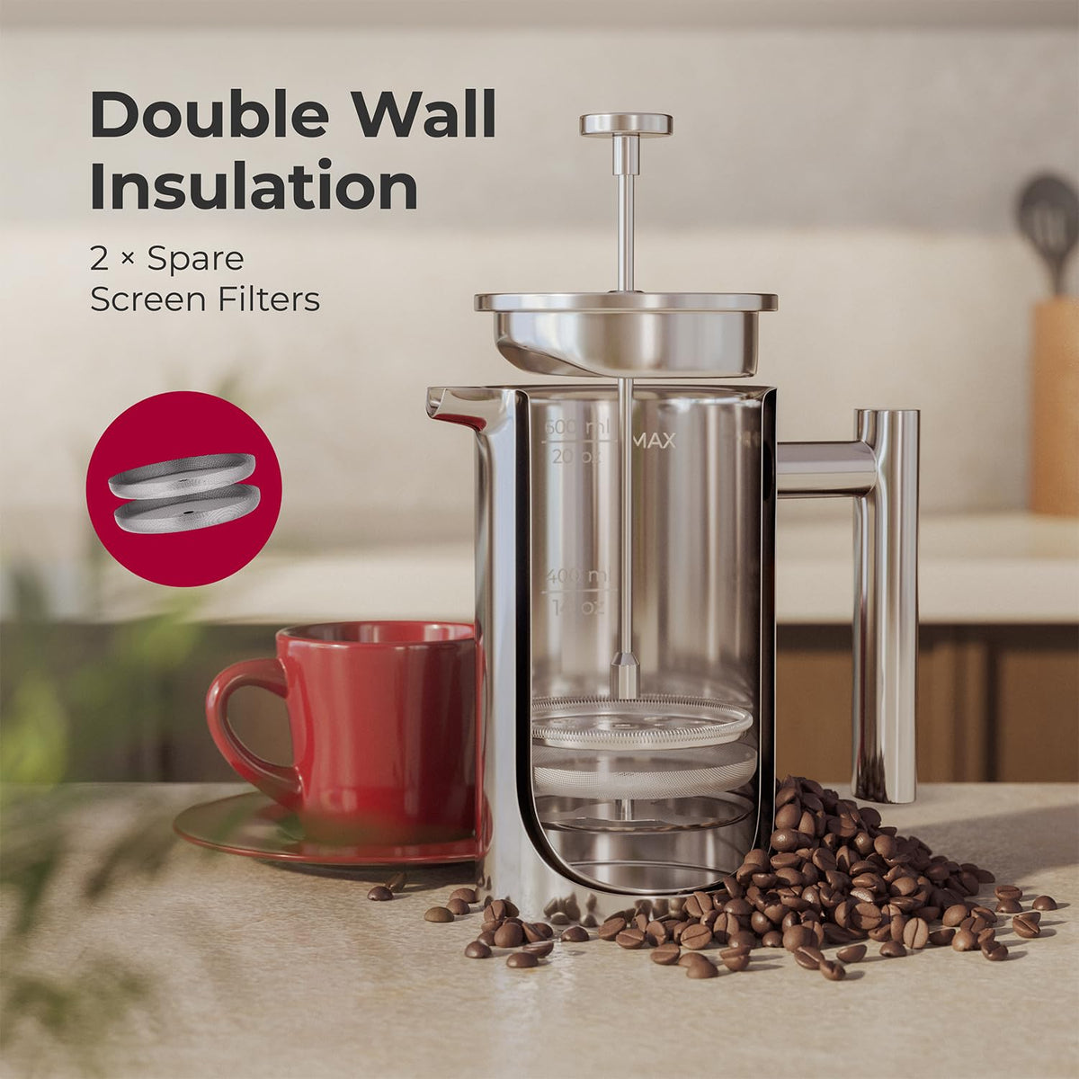 20oz Stainless Steel French Press Coffee Maker P961329