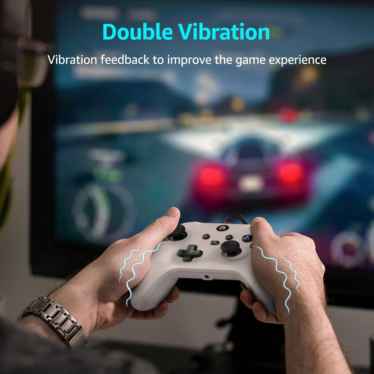 Wired Gamepad with Hall Effect Joysticks Turbo Dual Vibration 3.5mm Headphone Jack White 7.2ft R4863