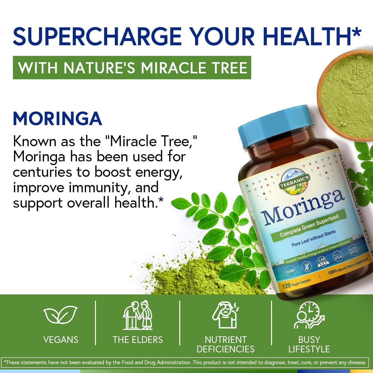 Moringa Oleifera Leaf Powder 120 Vegan Caps C92640