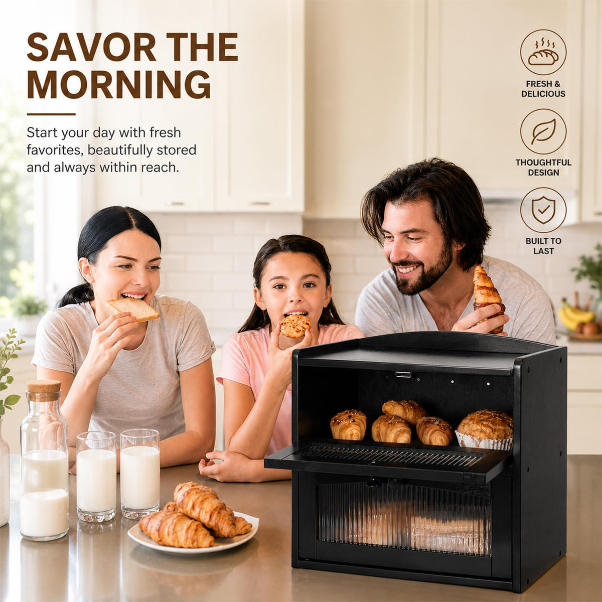Wooden 2-Tier Bread Box with Window Y743